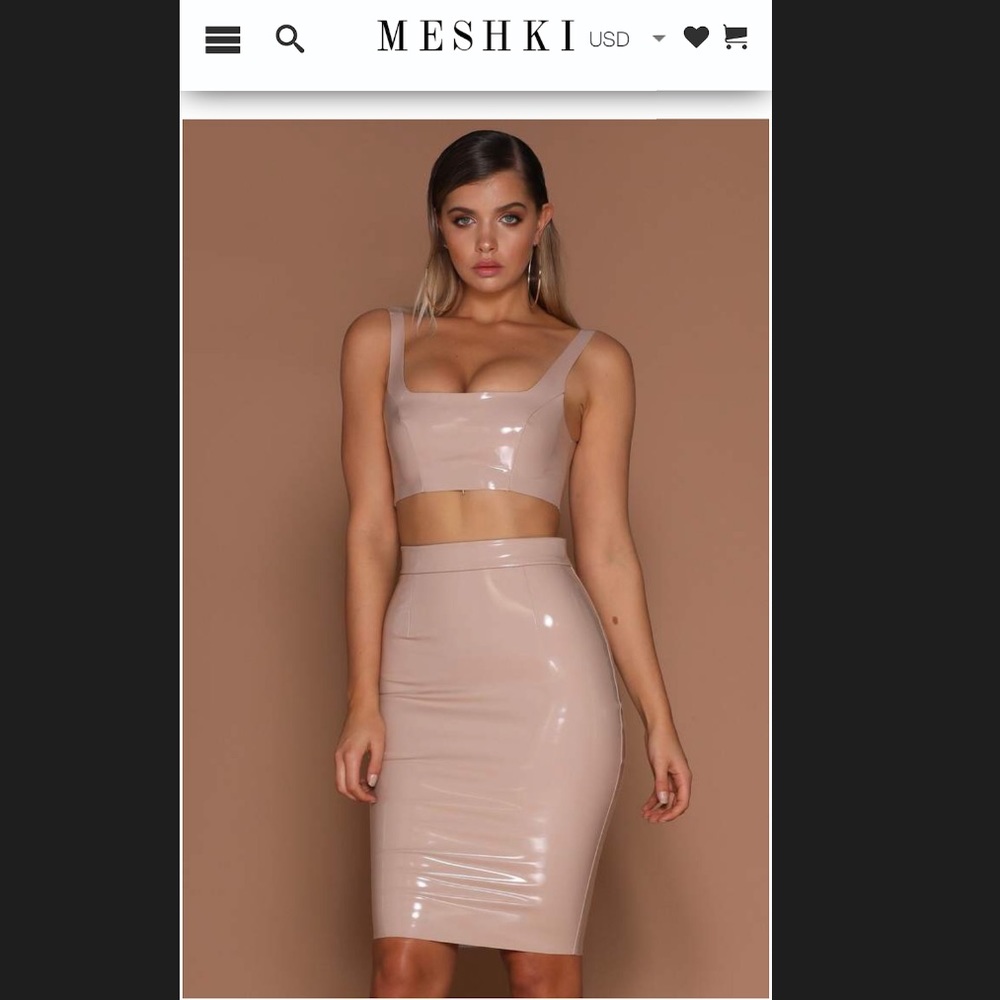 Latex 2 piece set, skirt and crop top.